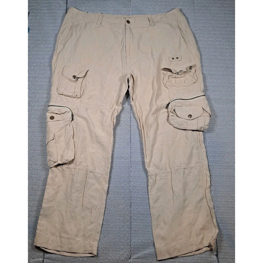 Vtg Polo Ralph Lauren Cargo Pants Men’s 42x34 Linen Silk Tan Beige Straight Leg